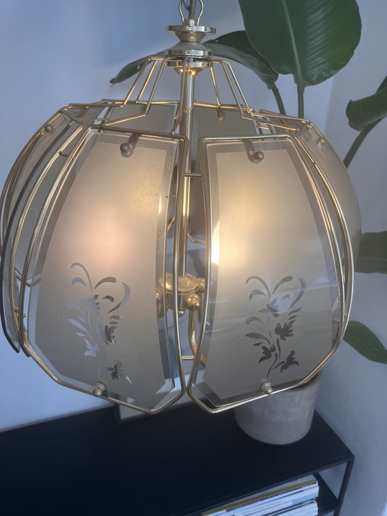 Image 1 of Suspension vintage Hollywood Regency en laiton doré