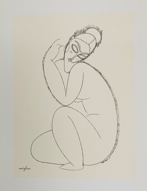 Amedeo Modigiliani (1884-1920), «Estudio de desnudo 2». Firmado en la placa.