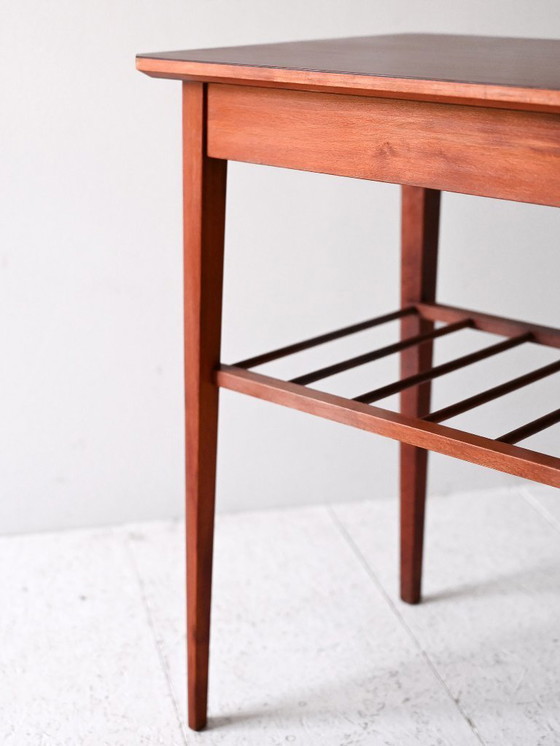 Image 1 of 1950s Scandinavian Teak Bedside Table with Shelf