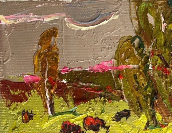 Image 1 of Original Oil Painting Evening Nature Landscape Juicy summer meadows
