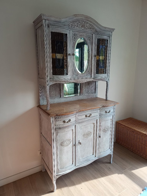 Image 1 of Antique sideboard with leaded glass and mirror
