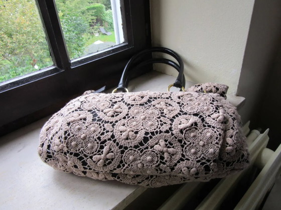 Image 1 of Gehaakte & leren tas / shopper APPARTAMENTO 50 (Marisa Maglif) Italië, vintage design