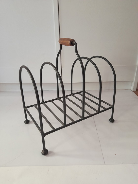 Image 1 of Vintage metal and wood magazine rack