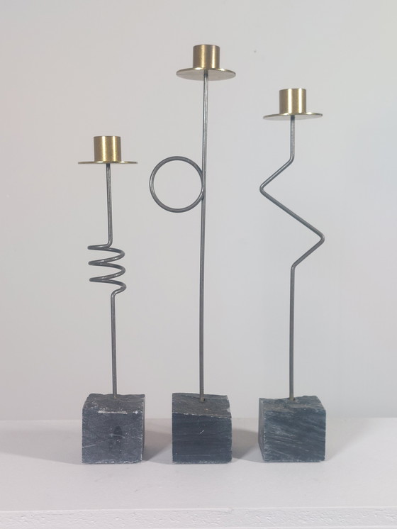 Image 1 of 3x candelieri vintage Ikea Ehlen Johansson Krasen in metallo e granito