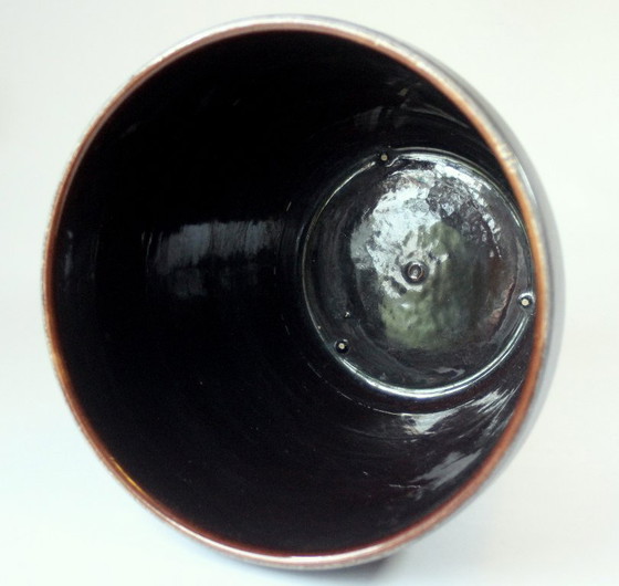 Image 1 of Grand pot de fleurs en céramique, style Fat Lava, gris/rouge - Vintage