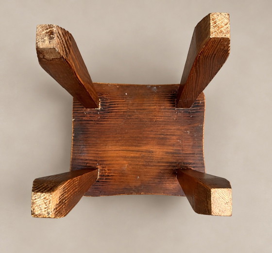 French Rustic Sculptural Wooden Stool, Primitive Wabi-Sabi Furniture, Brown (photo 6 of 6)
