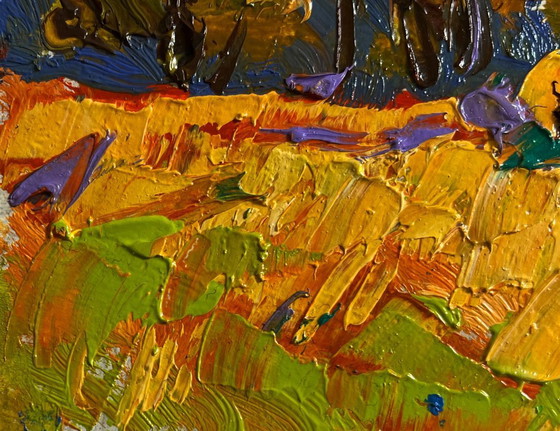 Image 1 of Original Oil Painting Evening Nature Landscape In the autumn forest