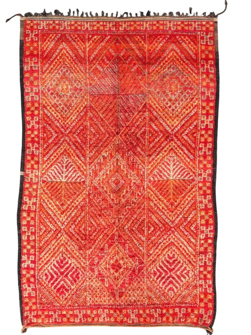 Vintage Red Moroccan Berber Rug 210x370 cm – Handwoven Boujad Carpet | Bohemian Tribal Area Rug | Moroccan Boujad Wool Rug