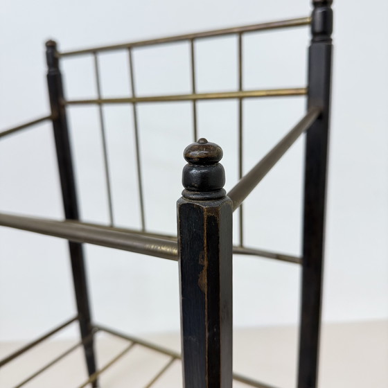 Image 1 of Vintage Wooden Magazine Rack with Brass Details, 1950's