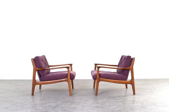 Mid-Century Lounge Chairs by Eugen Schmidt for Soloform, 1960s, Set of 2, Armchairs, Wood, Textile, Purple (photo 2 of 15)