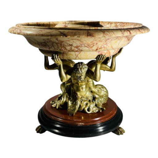 Gilt Bronze and Marble Centrepiece Dish with Tritons Gods of the Seas, 19th Century