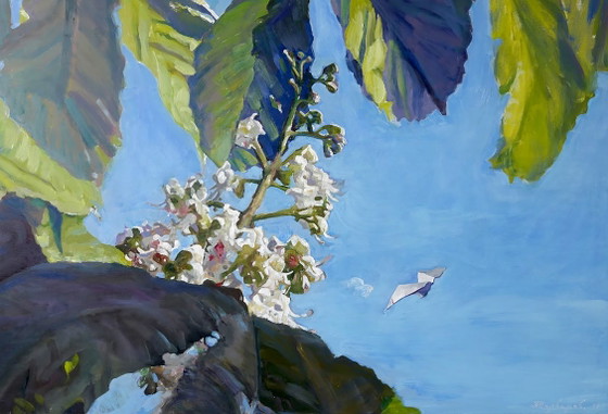 Original Oil Painting Modern Art Symbolism Spring Sky Chestnut – Paintings & Drawings, Canvas (photo 5 of 5)