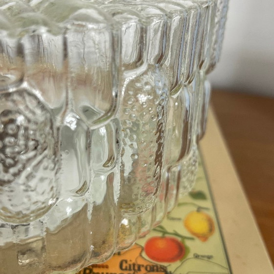 Vintage round wall light ceiling light transparent glass reed 1970 1980 (photo 5 of 9)