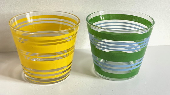 Image 1 of Pair of vintage screen-printed glass planters
