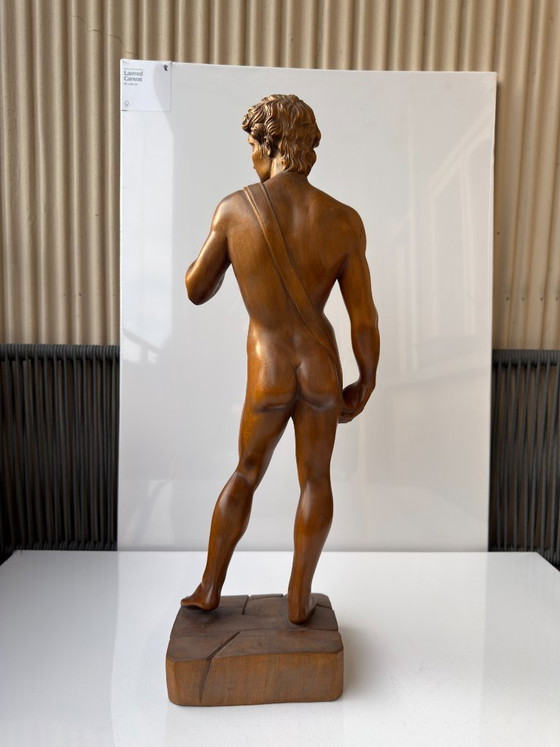 Michelangelo David Sculture in Legno Intagliate a Mano 65 cm Statua Vintage Foglia di Fico (photo 18 of 23)