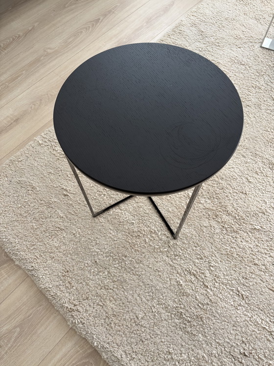 Minotti Design Beistelltisch – Schwarze Eiche / Metall – Beistelltische, polished steel, Wood (photo 3 of 8)