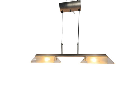 Image 1 of Hala Zeist - hanglamp - rvs - gesatineerd glas - 80's 