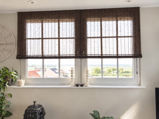 Zonnelux bamboo roller blinds, 4 pieces various sizes, dark brown (almost black) woodweave thin sticks