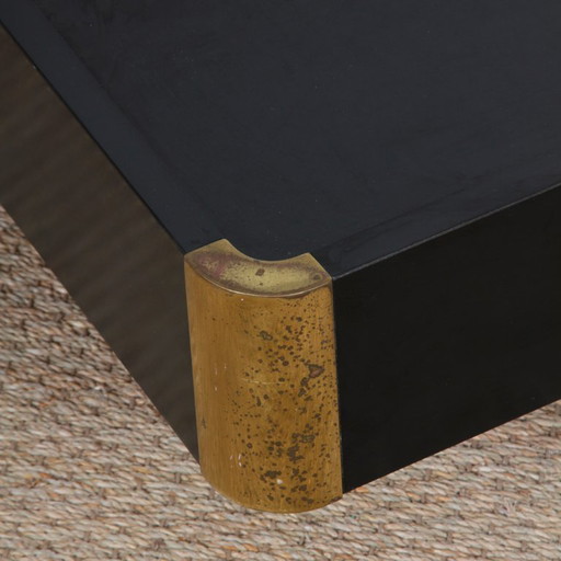 Table basse en bois et laiton attribuée à Willy Rizzo, 1970