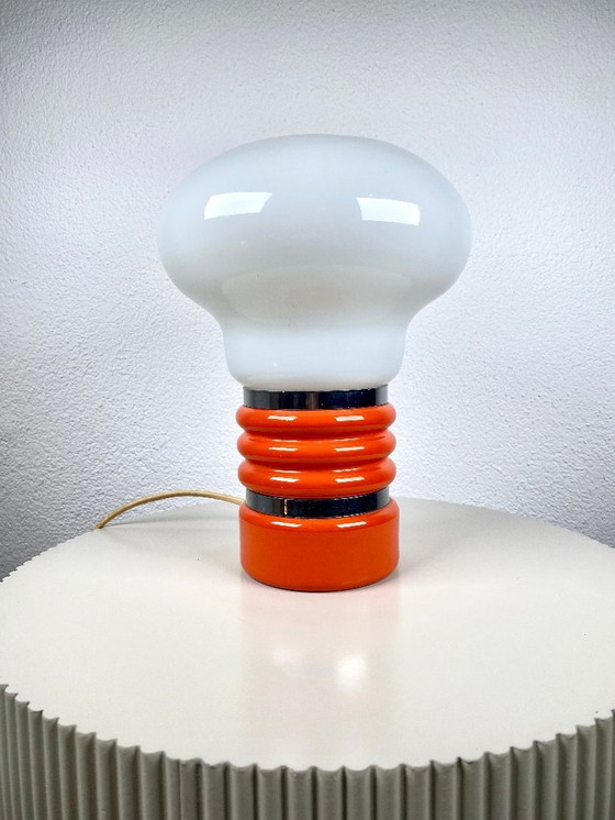 Image 1 of Vintage Enrico Tronconi Bulb Lamp / Mushroom Table Lamp - Orange & White Mid-century Modern Space-Age 1970s Italian Designer