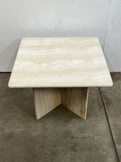 Mesa de centro vintage de travertino, cuadrada, Italia, década de 1970