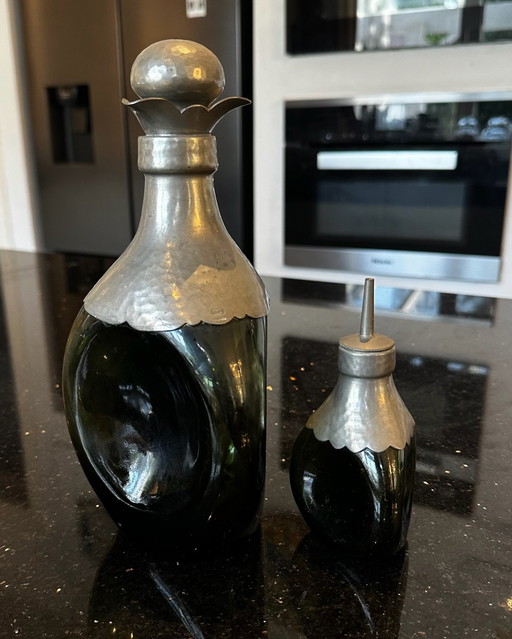 Art Deco Gero Zinn & Grünes Glas Gläser & Karaffe Set von Georg Nilsson – 1930er Jahre
