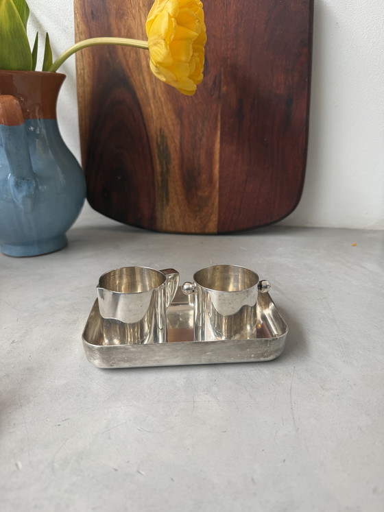 Image 1 of Service à lait et à sucre vintage en métal argenté – Hollandia Plate – Design Art Déco