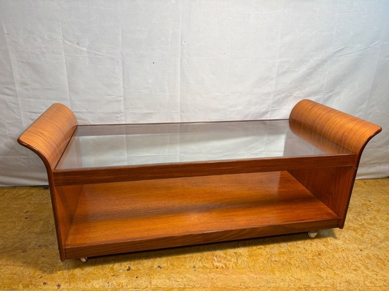 Image 1 of Mid Century Retro Teak & Glass Top Tulip Coffee Table by G-Plan (Circa 1960)  A stunning mid century modern teak and glass top c
