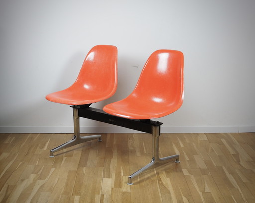 Vitra Herman Miller Eames 2 Tandem Bench Side Chairs red orange
