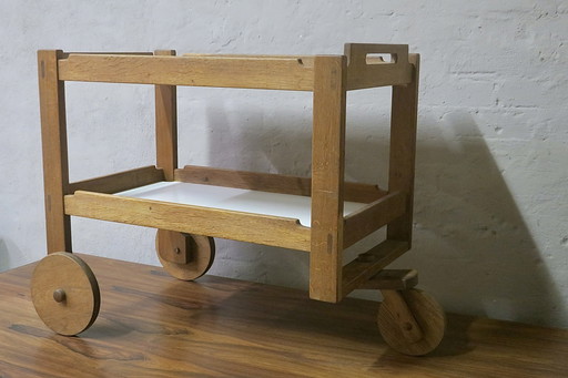Mid-Century Scandinavian Bar Cart in Solid Oak, 1950s-1960s