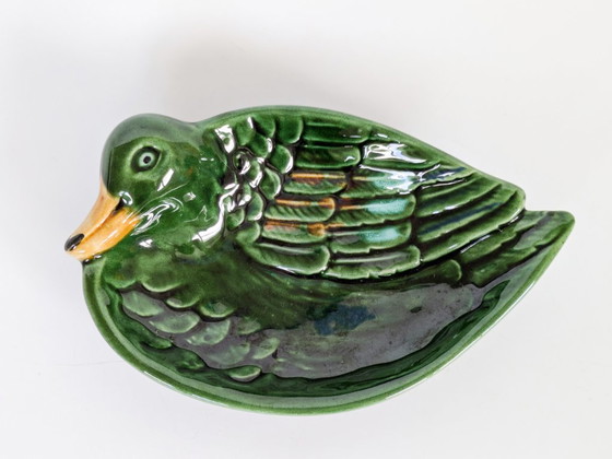 Vintage Green Barbotine Majolica Duck Dish, Sculptural Ceramic Soap Dish Trinket Tray – Bowls (photo 2 of 11)