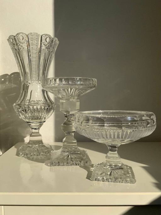 Rare Set of 3 Bohemian Crystal Objects – Historicism Period (ca. 1880-1890)