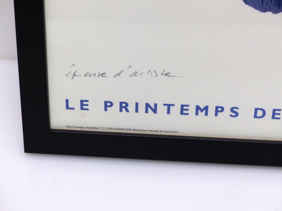 Image 1 of Framed Poster "Le Printemps des Poètes", After Pierre Soulages, Lithography For Gallimard, 2005