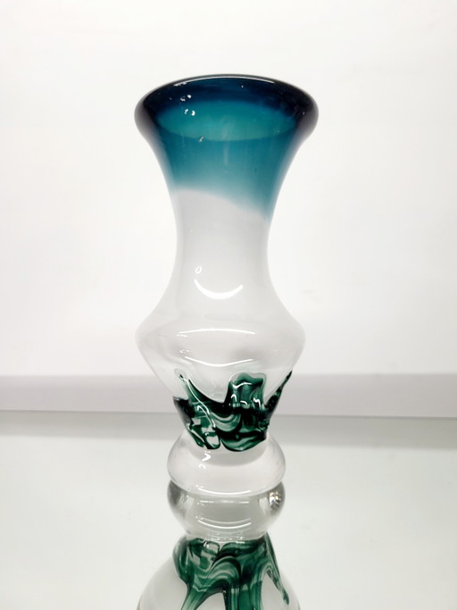 Val Saint Lambert Studio Cristal Vase On Foot, Signed, Hatch, 1980s
