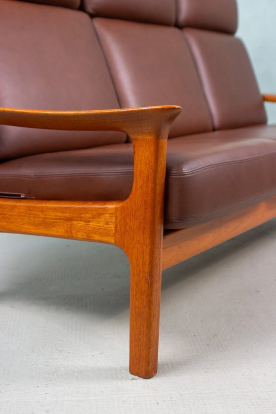 Image 1 of Canapé vintage en teck, style danois, Juul Kristensen, cuir, milieu du siècle
