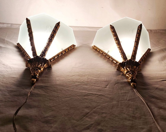 Image 1 of Pair of bronze wall sconces. Spain, 1980s.