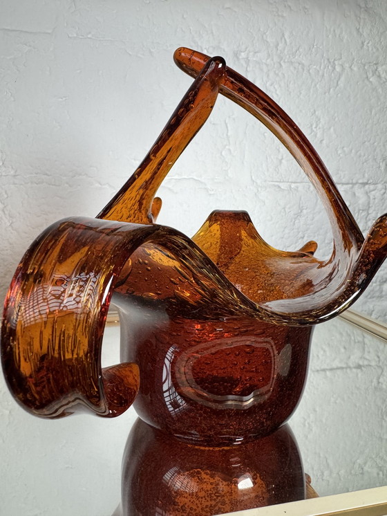 Image 1 of Taschenentleerer aus bernsteinfarbenem Blasenglas aus den 60er Jahren