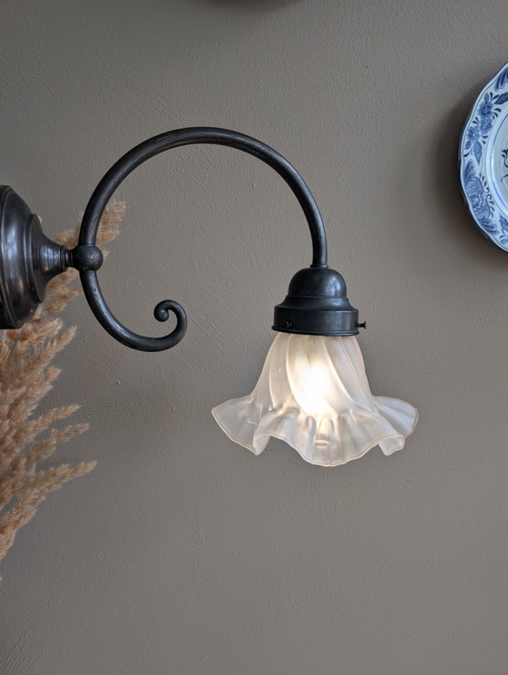 Image 1 of Romantic wall lamp with opaline glass lampshade