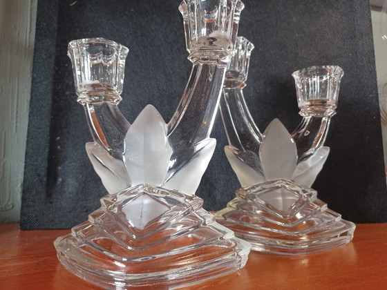 Exklusives Paar Art-Deco-Kerzenständer Brockwitz – Modell 8077, Museumsglas – Kerzenhalter (photo 4 of 6)