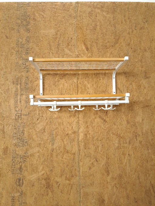 Habo Garderobe aus Schweden, weiß mit Holz, Nr. 16, Wandgarderobe