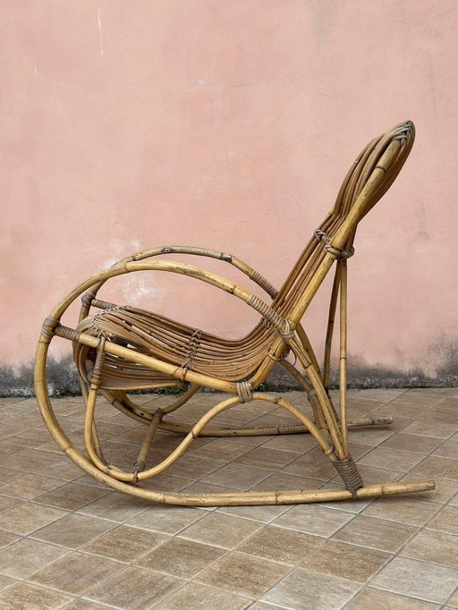 Vintage Rattan Rocking Chair – Sculptural & Handwoven – Italy, ca. 1960s