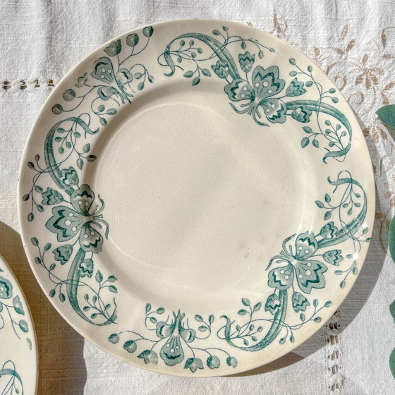 Set of 6 Antique Small Ironstone Plates "Figuig" – Longchamp 19th Century – Crockery, Vintage (photo 12 of 13)