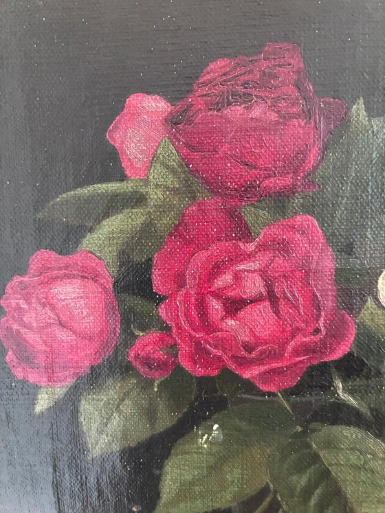 Vintage original floral rose still life oil painting – Paintings & Drawings, Wood, Canvas (photo 9 of 15)