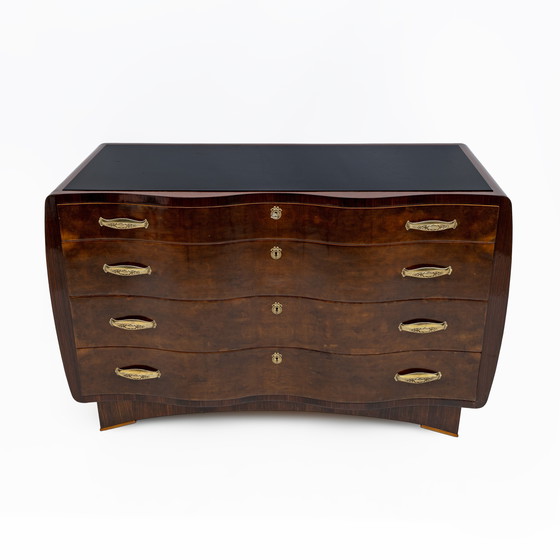 Image 1 of Art Deco Italienische Thujawurzel geschwungene Kommode, 1930er Jahre