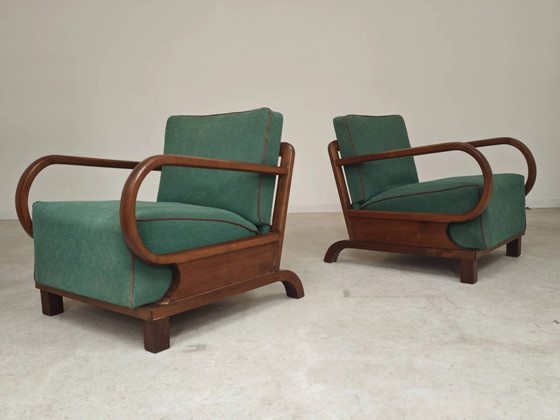 Pair of Art Deco green armchairs by Jindrich Halabala, Prague 1930 – Wood (photo 5 of 24)