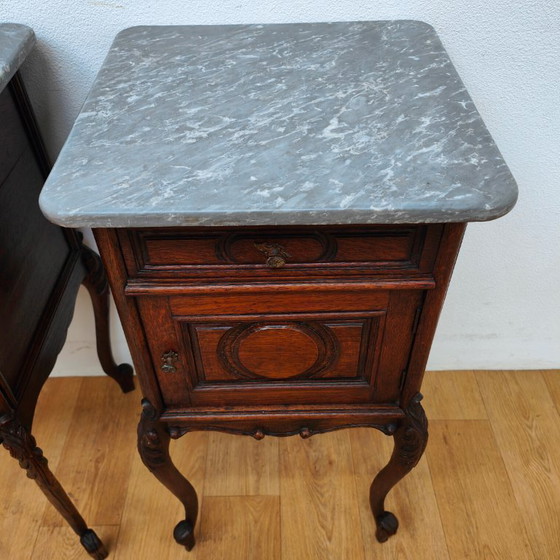 Image 1 of Vintage antique bedside tables with marble top