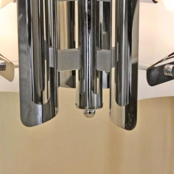 1x 1970s Space Age Chromed Pendant Lamp by AV Mazzega, Murano Glass, Chandeliers, Silver (photo 9 of 11)