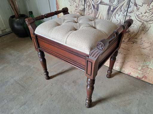 Classic mahogany piano chair, bedroom bench dim. 57x39cm and 55cm high.