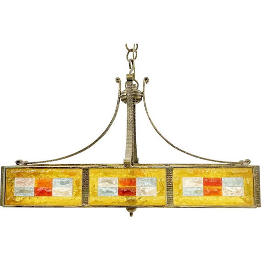 Vintage colored glass chandelier by Poliarte, Italy 1970