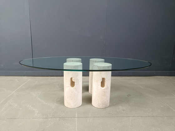 Image 1 of Table basse vintage en travertin et verre, 1970